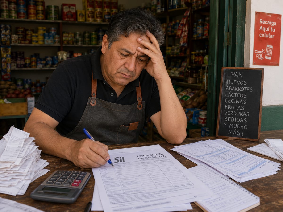 Comerciante chileno llevando la contabilidad de su negocio